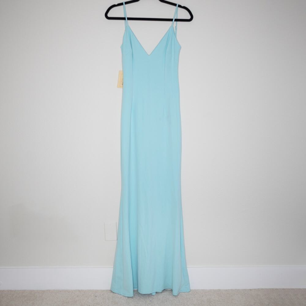 Katie May x Revolve Bambina Gown Maxi Dress Sky Blue Low Back SZ M - Picture 2 of 9